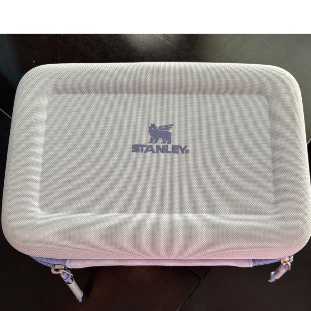 Stanley Hard Shell Travel Case Organizer Lavender Blue Zippered Pouch Handle